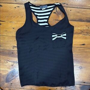 Twinkle Black & White Striped Razor Back Tank Top Shirt Bow Tie Pocket Size Medi
